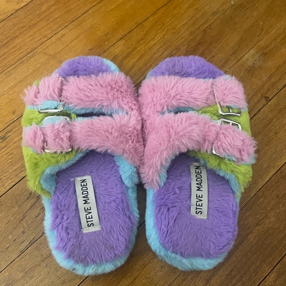 Steve Madden Kids' Fuzzy Multi-Color Slippers